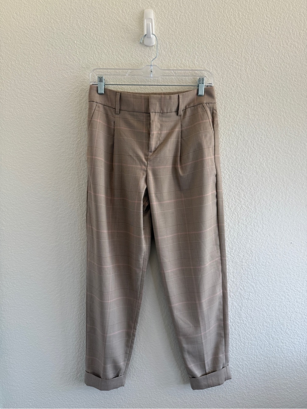 Banana Republic Plaid Dress Pants in Light Brown and Light Pink